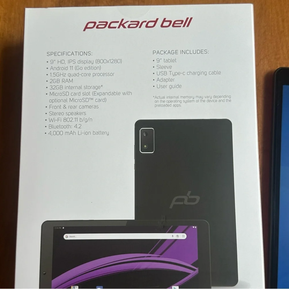 New Packard Bell 9” Android Tablet Bundle w Case Charger Google Play WiFi